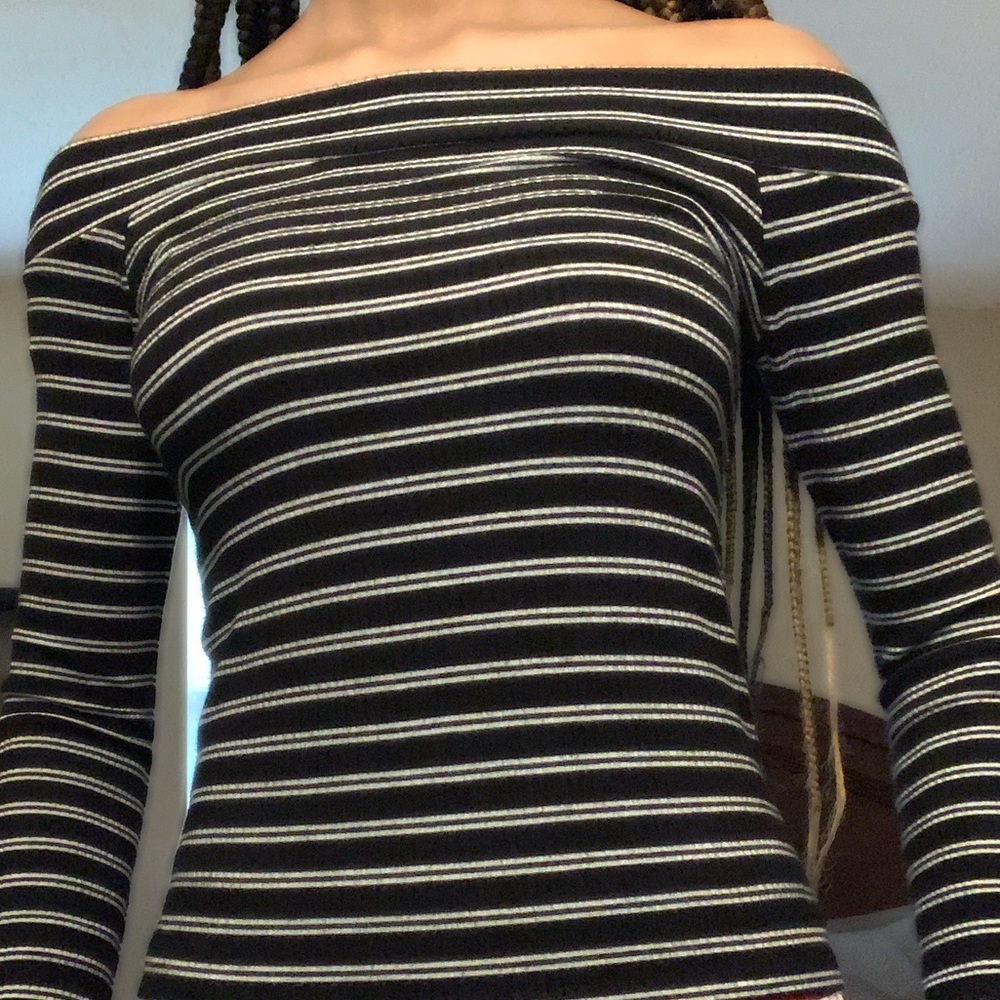 Black and white off the shoulder shirt